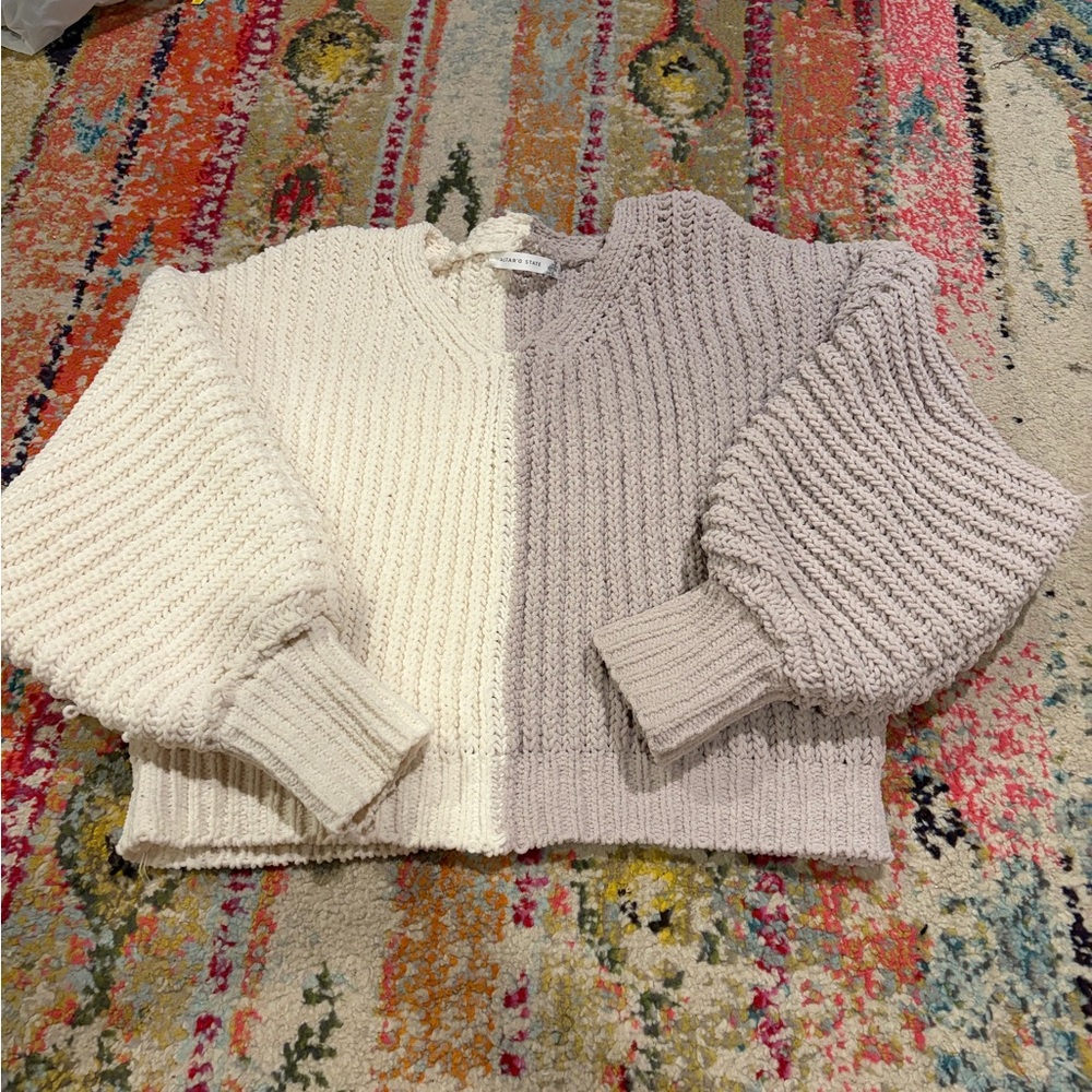 Altar'd State Cream and Tan V-Neck Sweater